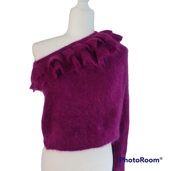 ZARA Purple Mohair One Shoulder with Ruffle Top - Picture 2 of 11